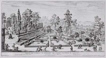 Der Lustgarten und Pavillon von Papst Pius IV. (1499-1565) im Vatikanpalast, aus 
